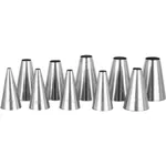 Close-up of the Ateco Piping Tube Plain Set 10pc, showing ten stainless steel conical tips with engraved model numbers.