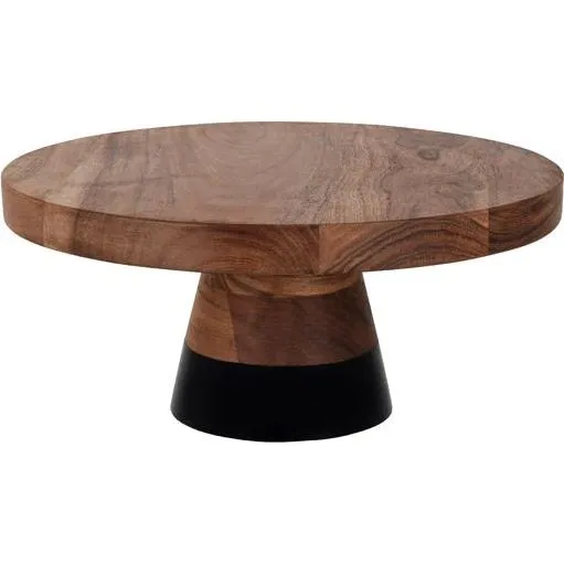 Serve Natural Acacia Round Cake Stand Black Boarder 300x140mm