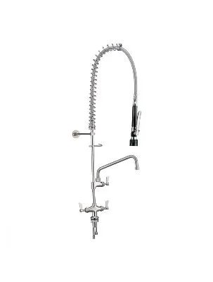 Duel Hob Mount Pre Rinse Stainless Steel Complete With Stainless Trigger Handle  & 6" Pot Filler