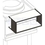 Close-up angled view of the black Clip on Shelf - 500mm mounted on a catering trolley, showing its flat top and metal clip.