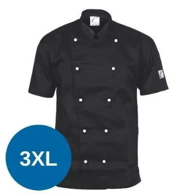 Dnc Traditional Chef Jacket Short Sleeve Black [3xl] - 200 Gsm, 65% Polyester, 35% Cotton, Sleeve Pen Pocket. 10 Matching Colour Buttons Included As Standard On Jacket. Xxs-4xl (unisex)