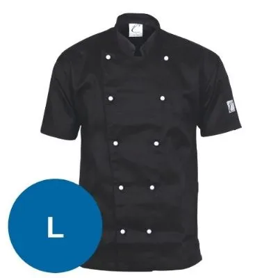 Dnc Traditional Chef Jacket Short Sleeve Black [l] - 200 Gsm, 65% Polyester, 35% Cotton, Sleeve Pen Pocket. 10 Matching Colour Buttons Included As Standard On Jacket. Xxs-4xl (unisex)