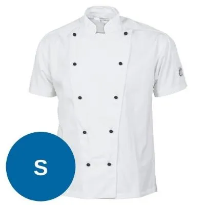 Dnc Three Way Chef Jacket Short Sleeve White [s] 200gsm, 65% Polyester, 35% Cotton Wash-N-Wear. Underarm & Back Air Flow Mesh Vents, Sleeve Double Pen Pocket And Side Spit.stylish. 10 Matching Colour