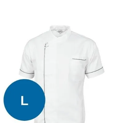 Cool-Breeze Modern Jacket - Short Sleeve  [l] 190gsm Lightweight Cotton. Under Are Mesh Vent. Open Front Style With Metal Press Studs, Contrast(black) Piping, Chest Pocket And Lhs Sleeve Pen Pocket. C