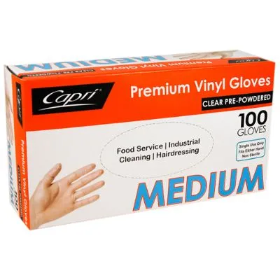 Medium Clear Powdered Vinyl Gloves [pack 100 / Ctn 10 X 100]