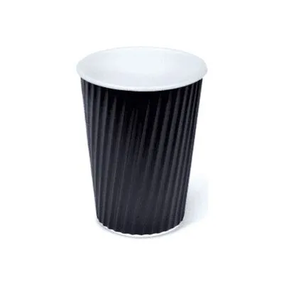 365ml / 12oz Black PE Coated Rippled Coffee Cup [25 Pack]