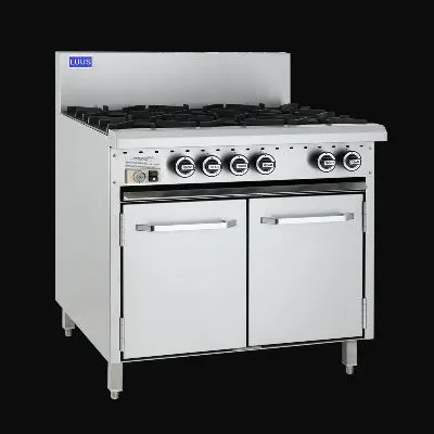 Luus Essentials Series 6 Burner Oven Range, 18mj Open Burners, 2/1 Gn French Door Oven,  Lpg