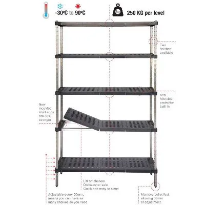 Mantova 3 Tier Shelving, Galvanised Tube Posts / Abs Real-Tuff Shelves, 1650w X 600d X 1200h