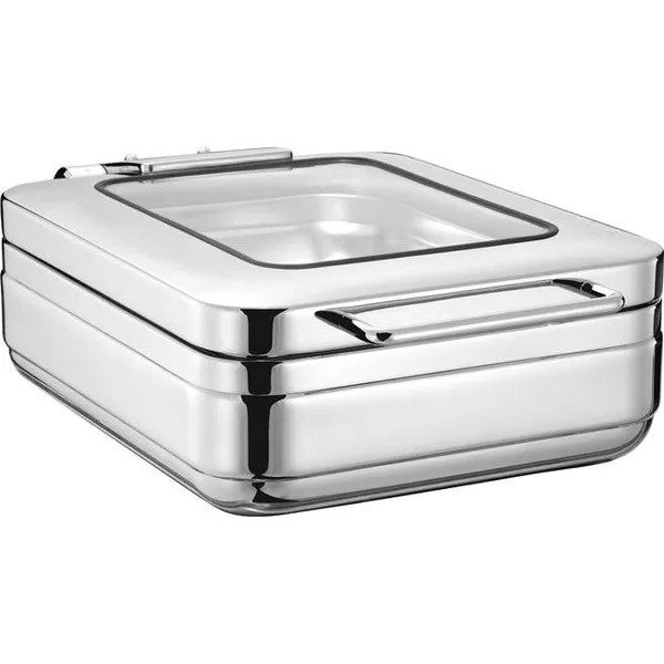 Induction Chafer Rectangular Stainless Steel 1/2 Size with Glass Lid