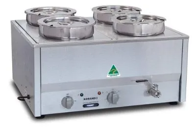 Roband Bain Marie, Fits Four 1/2 Size Pans, 4 X 200 Mm Round (7.25l) Pots & Lids Included