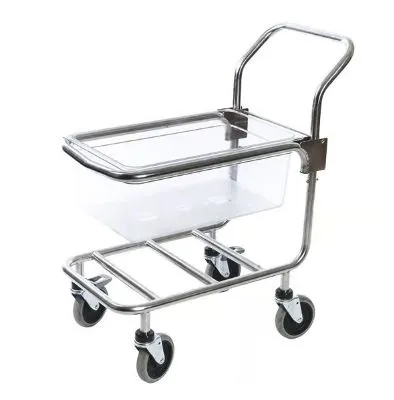 Container Trolley, Stainless Steel, With Handle, Lockable Wheels, Adjustable Level To Suit Gastronorm Container 1/1-200.