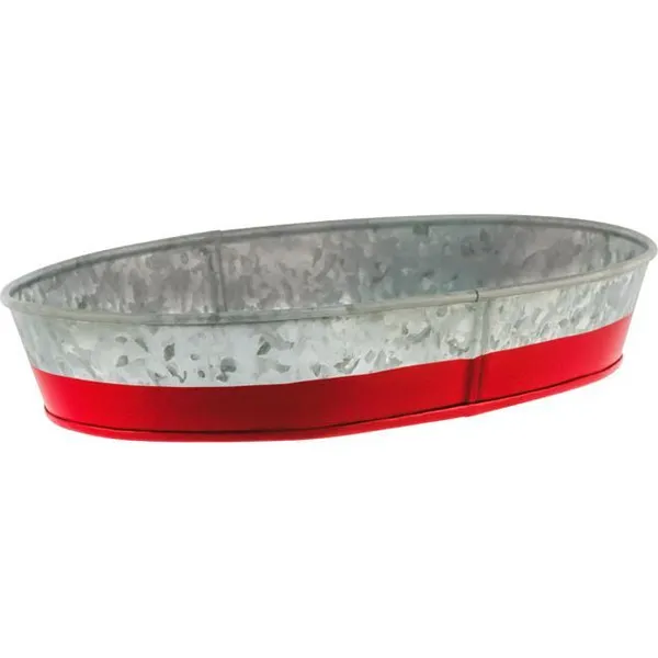 Coney Island Oval Galvanised Tray with Red Base 240x150x45mm