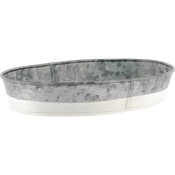 Coney Island Oval Galvanised Tray with White Base 240x150x45mm