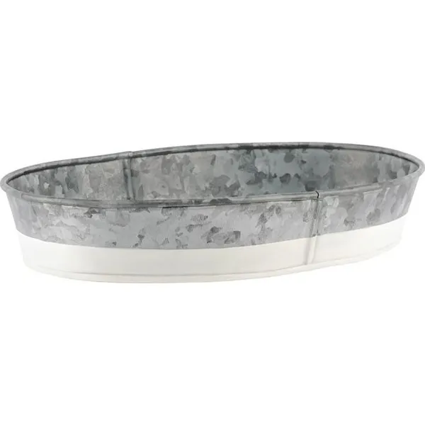Coney Island Oval Galvanised Tray with White Base 275x185x45mm
