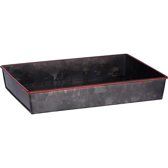 Coney Island Rectangular Flared Black Galvanised Tray with Red Rim 240x160x40mm