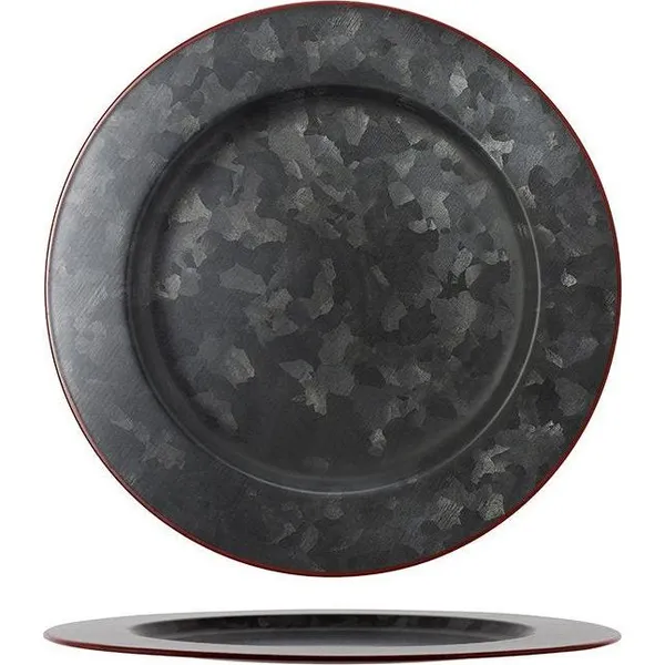 Round Plate Wide Rim Black Galvanised with Red Rim 230mm