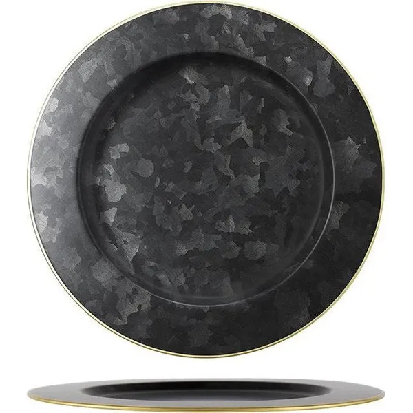 Round Plate Wide Rim Black Galvanised with Gold Rim 230mm
