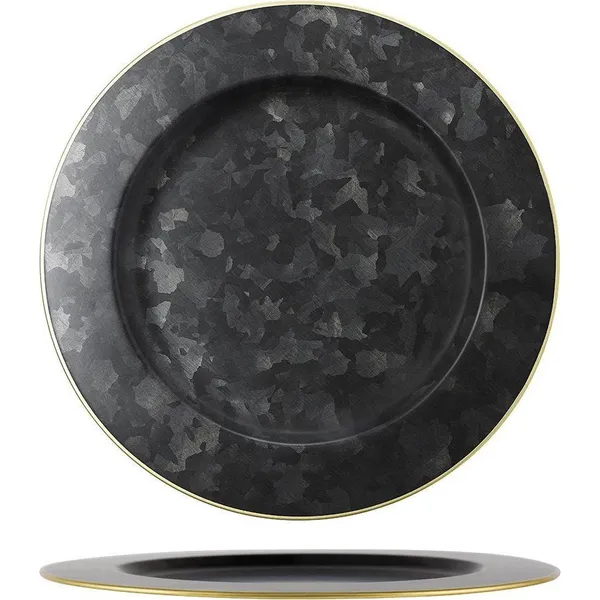 Round Plate Wide Rim Black Galvanised with Gold Rim 280mm