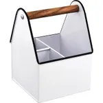 Coney Island 3-Compartment Utensil White Caddy with Wood Handle 170x170x230mm