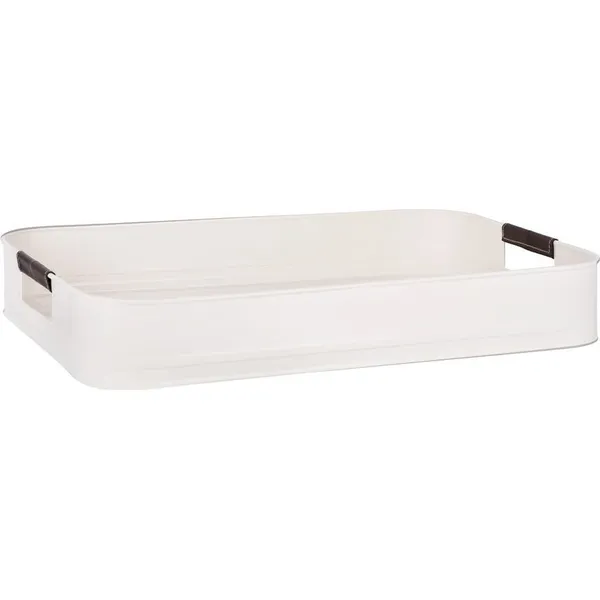 Coney Island Creme Rectangular Tray with Leather Handle 485x335x75mm