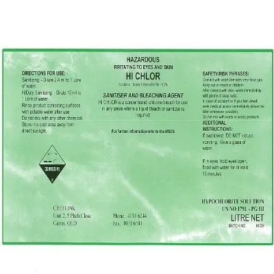 Hichlor Label For 750ml Spray Bottle