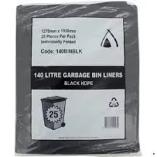 140ltr Black Garbage Bags [25 Pack]
