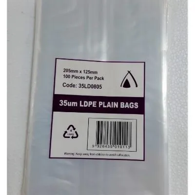 205 X 125mm / 35um Clear Ldpe Plastic Bag [pack 100 / Ctn 10 X 100]