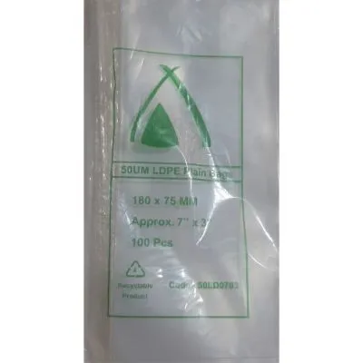 180 X 75mm / 50um Clear Ldpe Plastic Bag [pack 100 / Ctn 20 X 100]