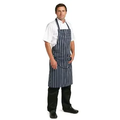Bib Apron Butchers Stripe With Pocket — Blue/White 28-38"