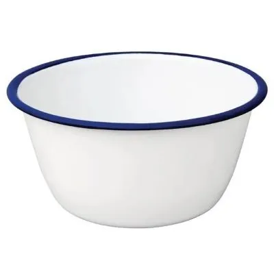 Olympia Enamel White/Blue Pudding Bowl - 155(dia)x70(h)mm (box 6)