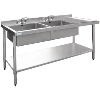Vogue Double Bowl Sink R/H Drainer - 1500mm (90mm Drain)