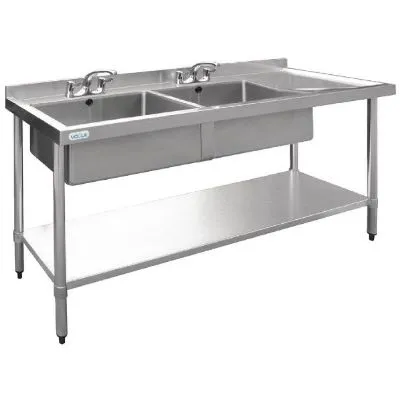 Vogue Double Bowl Sink R/H Drainer - 1800mm (90mm Drain)