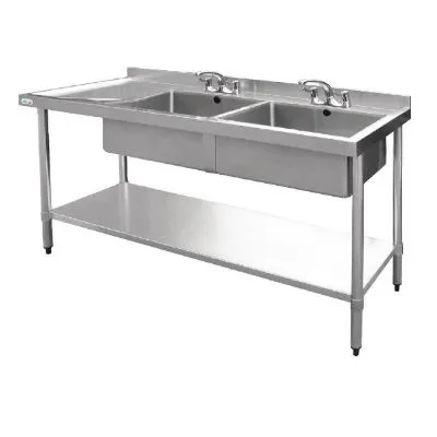 Vogue Double Bowl Sink L/H Drainer - 1500mm X 700mm (90mm Drain)