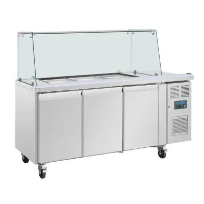 Polar U-Series Gn Saladette Counter With Square Sneeze Guard 3 Door