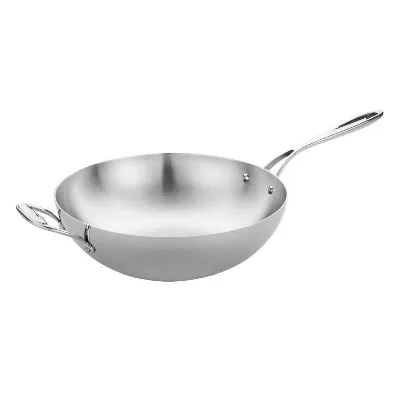 Vogue Tri-Wall Wok Flat Bottom St/St - 300mm 12"