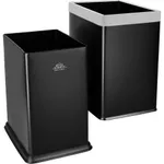 Noble & Price rectangular bin with stainless steel top, side-by-side view showing matte black body and front logo