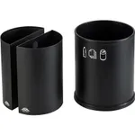 Noble & Price Round Recycle Waste Bin 2 Sections 3.0L, matte black, two-angle view showing central divider and white recycling pictograms