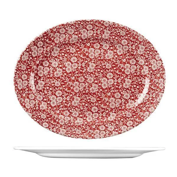 Oval Wide Rim Plate-365x293mm - Cranberry Victorian Calico