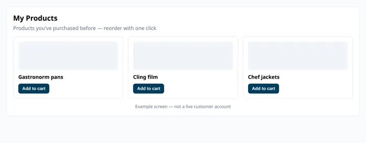 Example My Products cards with Add to cart