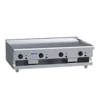 1200mm commercial gas teppanyaki cooktop from a front-three-quarter angle, featuring a polished stainless steel surface and LIDUS logo.