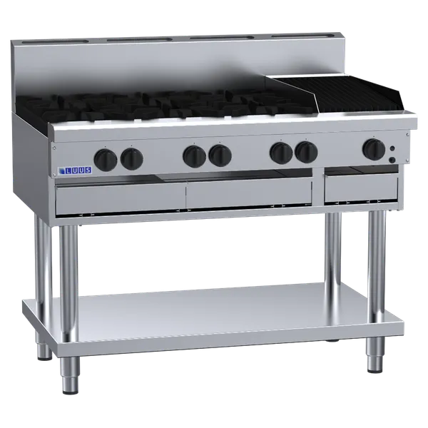 CS-6B3C: 1200mm Commercial Gas 6 Burner & 300mm Chargrill Cooktop