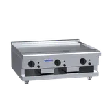 900mm Commercial Gas Teppanyaki Cooktop from a front three-quarter angle, featuring a polished stainless steel griddle and three black control knobs.