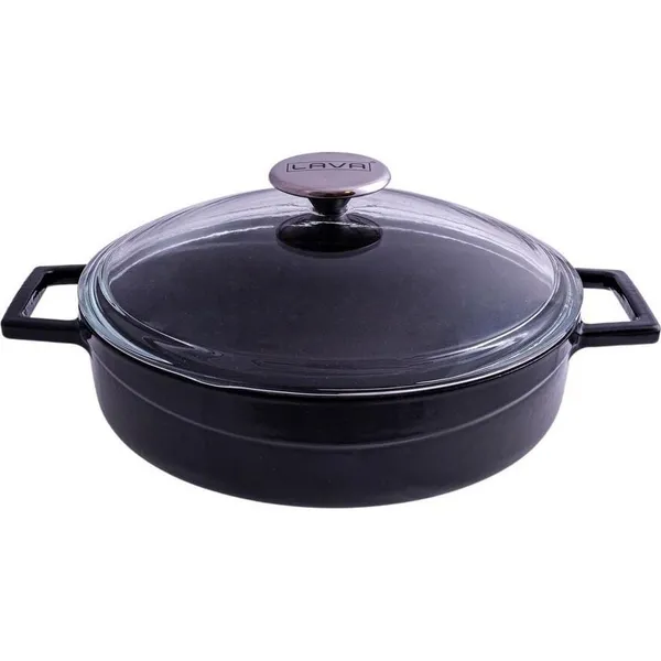 Glaze Round Low Casserole with Glass Lid (2.4L) - Black
