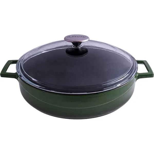 Glaze Round Low Casserole with Glass Lid (3.4L) - Green
