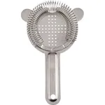 Close-up front view of the D-Still Hawthorn Strainer, showing the stainless steel mesh disc, coiled spring rim, and embossed brand name on the handle.