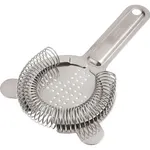 Close-up of the D-Still Hawthorn Strainer 165x100mm, showing the stainless steel perforated disc, coiled spring, and flat handle with a stamped logo.
