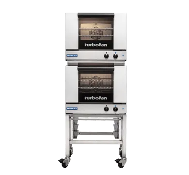 2 X Turbofan E22m3 - Manual Electric Convection Ovens Double Stacked With Castor Base Stand