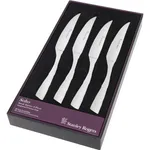 Stanley Rogers Soho 4pc Steak Knife Set top-down view in purple box with white handles