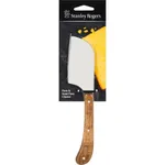 Close-up of the Stanley Rogers Mini Cleaver in packaging, showing a stainless-steel blade and wooden handle with three rivets.