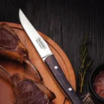 Churrasco Steak Knife Micro Serrated Narrow Blade with Polywood Handle Brown 102mm